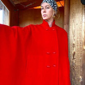 M. Liman Penguin Red Wool Cape Poncho Coat